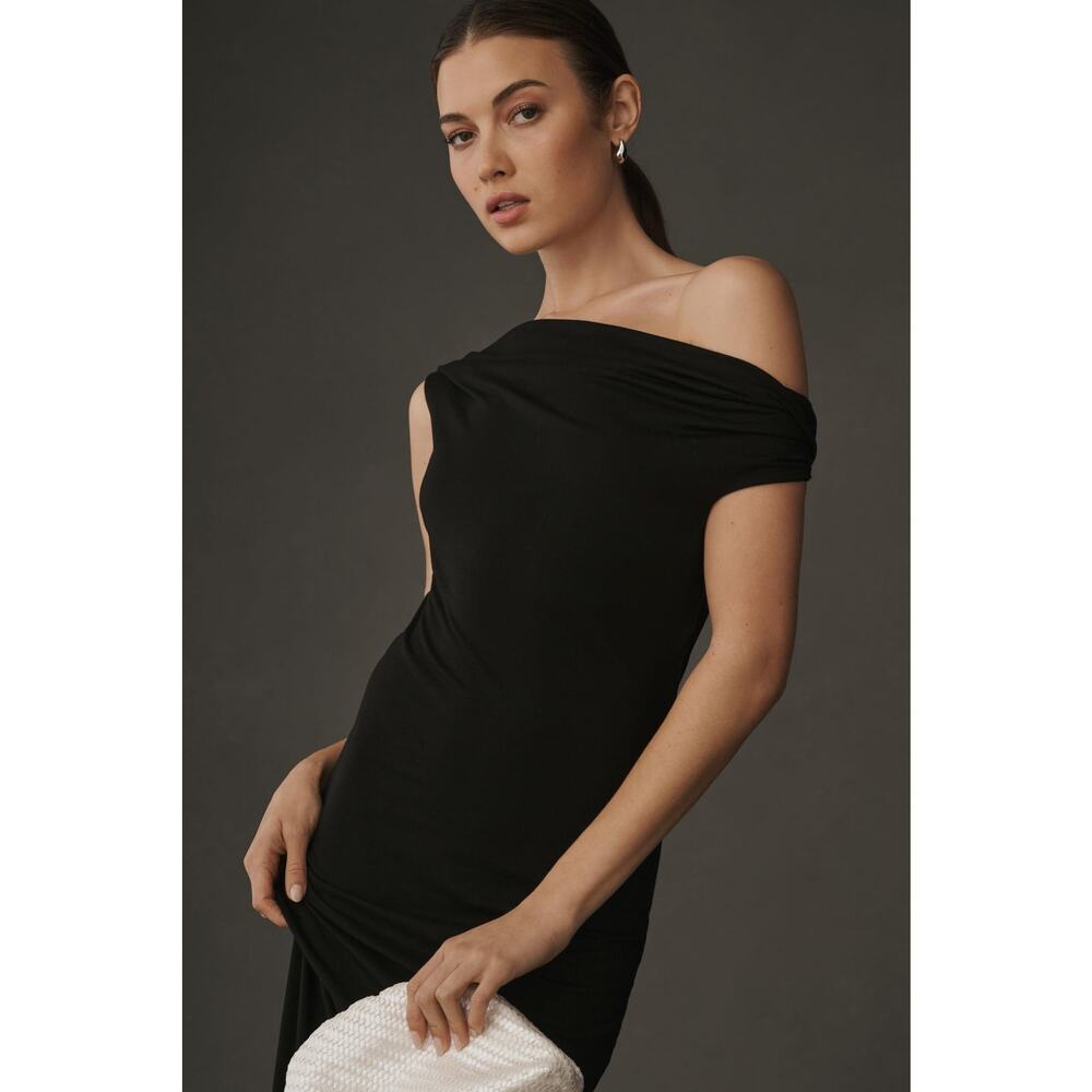 New Reformation Jamen Knit Dress Black Off The Shoulder Two Way Sleeve Sz L - Picture 2 of 10